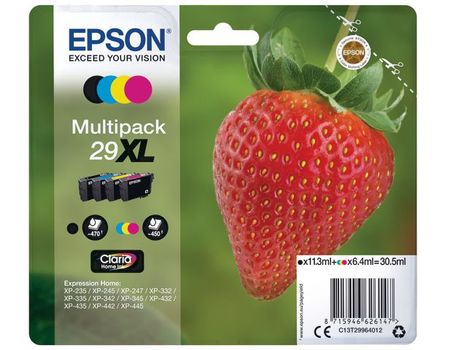 EPSON n Ink Cartridges,  Claria" Home Ink, 29XL, Strawberry,  Multipack,  1 x 6.4 ml Yellow, 1 x 6.4 ml Cyan, 1 x 6.4 ml Magenta, 1 x 11.3 ml Black, High, XL, RF+AM (C13T29964022)