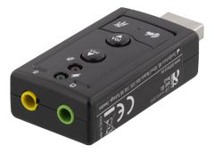 DELTACO USB sound card, 7.1, mute, volume, 2x3.5mm, mic / headphones