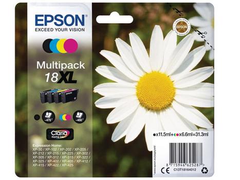EPSON n Ink Cartridges,  Claria" Home Ink, 18XL, Daisy, Multipack,  1 x 6.6 ml Cyan, 1 x 6.6 ml Magenta, 1 x 11.5 ml Black, 1 x 6.6 ml Yellow, RF+AM (C13T18164022)