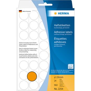 HERMA multi-purpose labels, ø 19 mm, luminous orange, (24 sheets, 960 Labels) (2254)