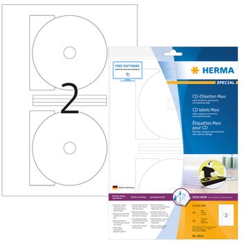 HERMA CD-Etiketten Maxi A4 weiß 116 mm Papier opak 20 St. (8624 $DEL)