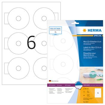 HERMA CD-Etiketten Mini A4 weiß 78 mm Papier opak 60 St. (8619)