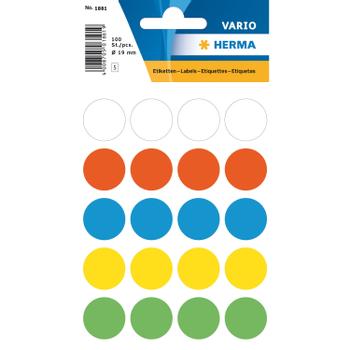 HERMA Self-adhesive labels HERMA multi-purpose,  ø19mm, 10 sheets, 1881 (10x100) (1881*10)