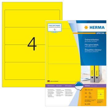 HERMA Ordneretiketten A4 gelb 192x61 mm Papier opak 400 St. (4296)