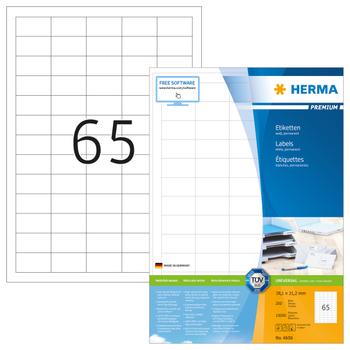 Herma Premium - Papir - matt - permanent selv-adhesiv - hvit - 38.1 x 21.2 mm 13000 etikett(er) (200 ark x 65) laminerte etiketter (4606)