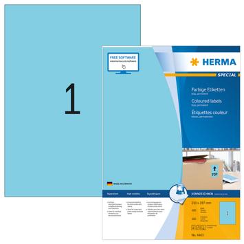 Herma Special - Papir - matt - permanent selv-adhesiv - blå - A4 (210 x 297 mm) 100 etikett(er) (100 ark x 1) merkelapper (4403)