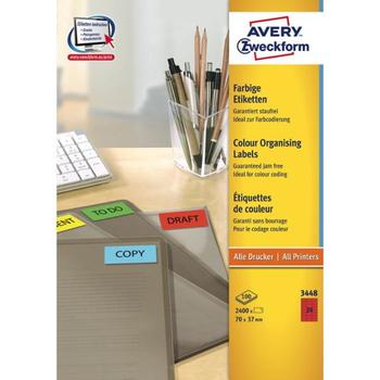 AVERY Etiket 70x37mm rød Avery 3448 24stk/ark 100ark/ pak (3448)