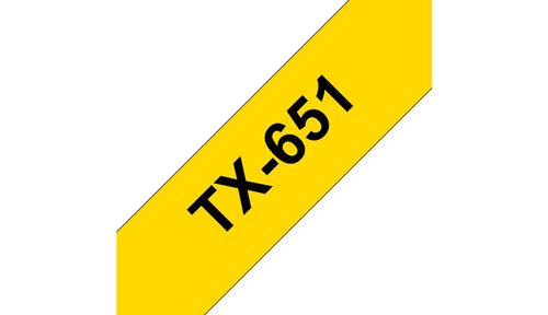 BROTHER TX-tape (lamineret) (kat.2) - sort tekst på gul tape, 24mm., 15m. pr. rulle (TX-651)
