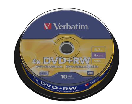 VERBATIM 1x10 DVD+RW 4,7GB 4x Speed, matte silver Cakebox (43488)