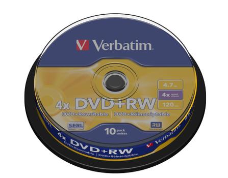 VERBATIM DVD+RW 4,7GB Branded Matt Silver 4xSpeed *10-pack* CakeBox (43488)