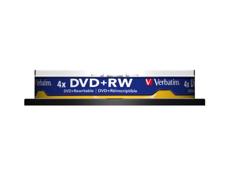VERBATIM 1x10 DVD+RW 4,7GB 4x Speed, matte silver Cakebox (43488)