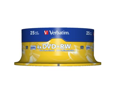 VERBATIM DVD+RW, 1-4x, 4,7 GB/120 min, 25-pack spindel, SERL (43489)