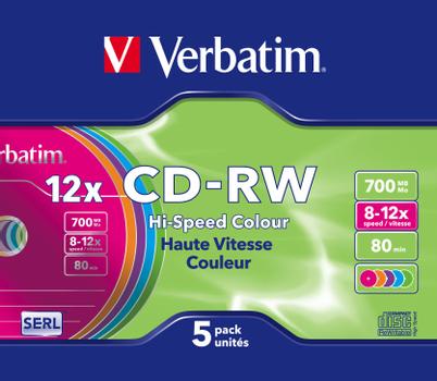 VERBATIM CD-RW serl 700mb 12x colour surface (5) (43167*20)