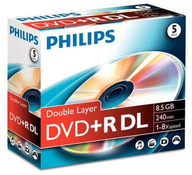 PHILIPS 1x5 DVD+R 8,5GB DL 8x JC (DR8S8J05C/00)