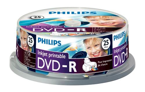 PHILIPS DVD-R [ cake box 25 | 4.7GB | 16x ] Printable (DM4I6B25F/00)