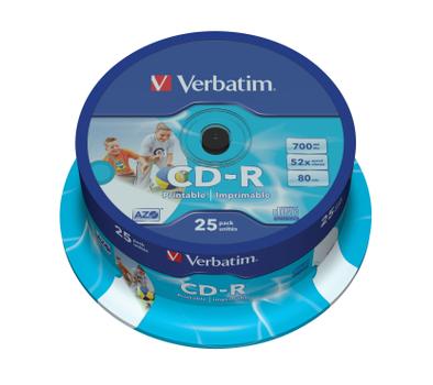 VERBATIM CD-R AZO, 52X Printable spindel (25) (43439*8)