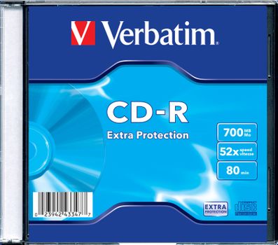 VERBATIM CD-R 700MB 80MIN 52X SINGLE SC EXTRA PROTECTION SURFACE (43347 $DEL)
