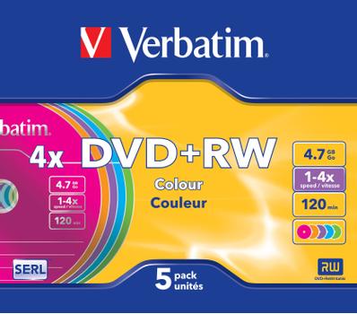 VERBATIM DVD+RW 4,7GB Color 4xSpeed *5-pack* SlimCase (43297)