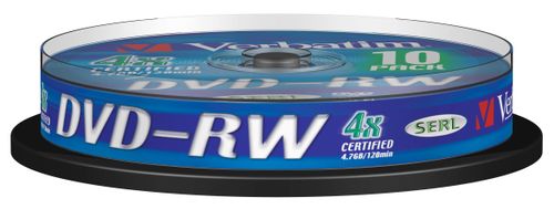 VERBATIM DVD-RW 4,7GB Branded Matt Silver 4xSpeed *10-pack* CakeBox (43552)