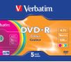 VERBATIM DVD-R, 16x, 4,7 GB/120 min, 5-pakkaus slim case, AZO, värillä (43557)