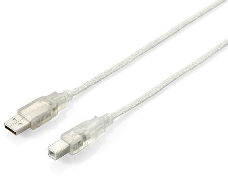 EQUIP USB 2.0 kabel A>B M-M 3 m SLV Transparent,  dobbelsk‘rmet (128651)