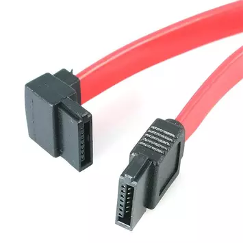 StarTech SATA to Left Angle SATA Serial ATA Cable - SATA cable - Serial ATA 150/ 300/ 600 - SATA (R) to SATA (R) - 1 ft - left-angled connector - red - SATA12LA1 - SATA-kabel - 30 cm (SATA12LA1)