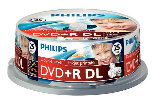 PHILIPS 25 x DVD+R DL, 8.5GB/ 240min 8x (DR8I8B25F/00)
