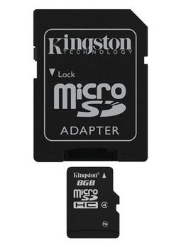 KINGSTON 8GB microSDHC Class 4 Flash Card + SD Adapter (SDC4/8GB)