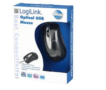 LOGILINK optisk USB mus 800dpi -højre/ venstre hånd - Mus - Optisk - 3 knapper - Sort (ID0011)