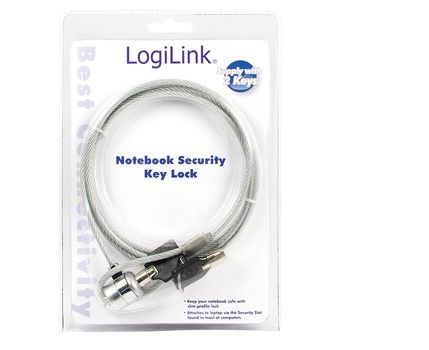 LOGILINK Notebook lås säkerhetskabel låsvajer med nyckel till Kensington-slot (NBS003)