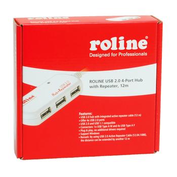 ROLINE HUB+FORL. 4 PORT HUB INKL . FORLÆNGER 12 M.  USB2.0 (12.04.1085)