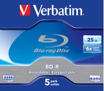 VERBATIM BD-R, 6x, 25GB/200min, jewel case 5-pakkaus