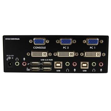 StarTech 2 Port KVM Switch - DVI and VGA w/ Audio and USB 2.0 Hub - Dual Monitor / Display / Screen KVM Switch - DVI VGA (SV231DDVDUA) - KVM / lyd / USB-svitsj - 2 porter (SV231DDVDUA)