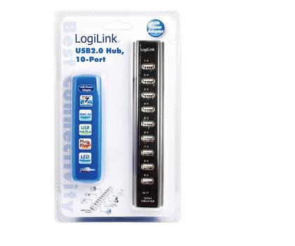 LOGILINK USB2.0 HUB 10 ports liste m. psu (UA0096)