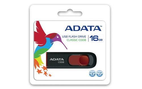 A-DATA 16GB USB Stick C008 Slider USB 2.0 black red (AC008-16G-RKD)