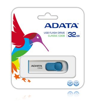 A-DATA ADATA C008 MyFlash 32GB RETAIL HVID/BLÅ Inkl. kr. 4,82 Copy-Dan Afgift (AC008-32G-RWE)