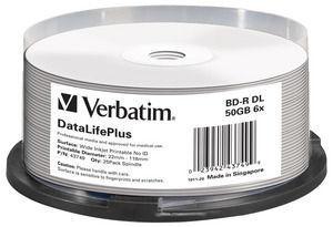 VERBATIM 1x25 BD-R Blu-Ray 50GB 6x Speed printable Cakebox (43749)