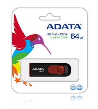 A-DATA 64GB USB Stick C008 Slider USB 2.0 black red (AC008-64G-RKD)