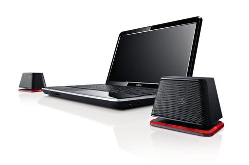 FUJITSU Speaker DS E2000 Air 3.5mm jack USB powered Piano black Crimson LED lighting (S26391-F7128-L600)