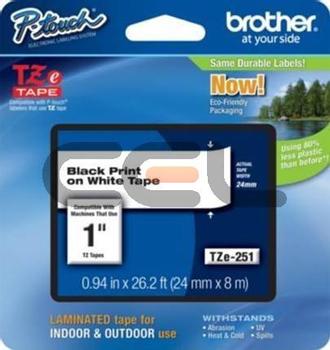 BROTHER Tape/24mm black on white no bilstering (TZE251CIV)