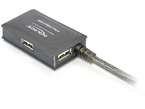 DELOCK USB Verlangerung aktiv USB2.0 + 4-Port Hub (82748)