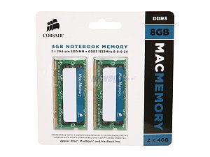 CORSAIR DDR3 8GB 2x4GB Dual channel kit 1333MHz 9-9-9-20 SODIMM Apple Qualified Unbuffered Apple iMac MacBook and MacBook Pro (CMSA8GX3M2A1333C9)