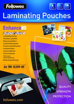 FELLOWES Laminating Pouches SuperQuick Enhance 80 micron - 100-pack - glanset - A4 - lamineringspunger (5440001)