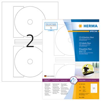 HERMA Cd labels A4 Ø116mm Herma maxi white (100 sheets) (4460)