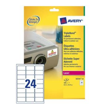 AVERY etiket L6141-20 eks.klæb Pk/480 stk hvid 63,5x33,9 mm (L6141-20)