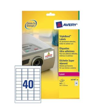 AVERY etiket L6140-20 eks.klæb Pk/800 stk hvid 45,7x25,4 mm (L6140-20)