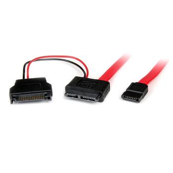 STARTECH StarTech.com 50cm Slimline Vrouwelijke SATA naar SATA Adapter met SATA Voedingskabel - SATA-kabel - Serial ATA 150/ 300/ 600 - Slimline SATA (V) naar SATA, SATA-voeding - 50 cm - rood (SLSATAF50CMS)