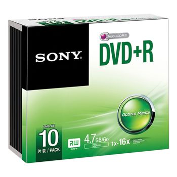 SONY 10DPR47SS DVD+R 4.7GB 120min 16x Media 10x per spindle (10DPR47SS)