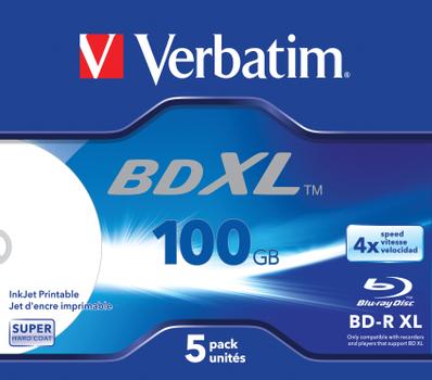 VERBATIM BD-R XL 100GB 4X 5PK JEWEL CASE PRINTABLE SUPL (43789)