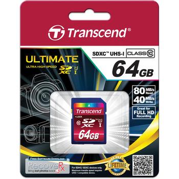 TRANSCEND SD Card  SDXC     64GB Class 10 / UHS-I (TS64GSDXC10U1)